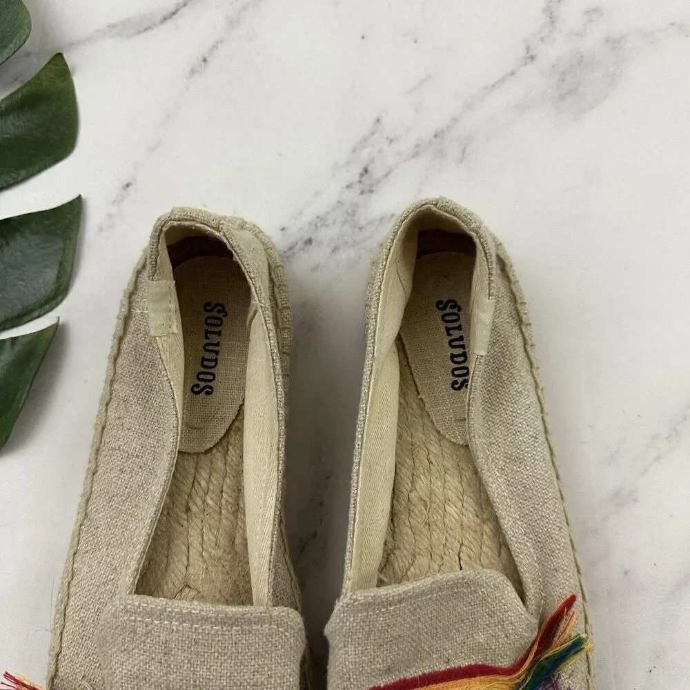 Soludos Womens Pride Flag Embellished Espadrille Flats Size 9.5 Cream Slip On